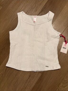 Girls White Ribbed Tank Top with Scoop Neck